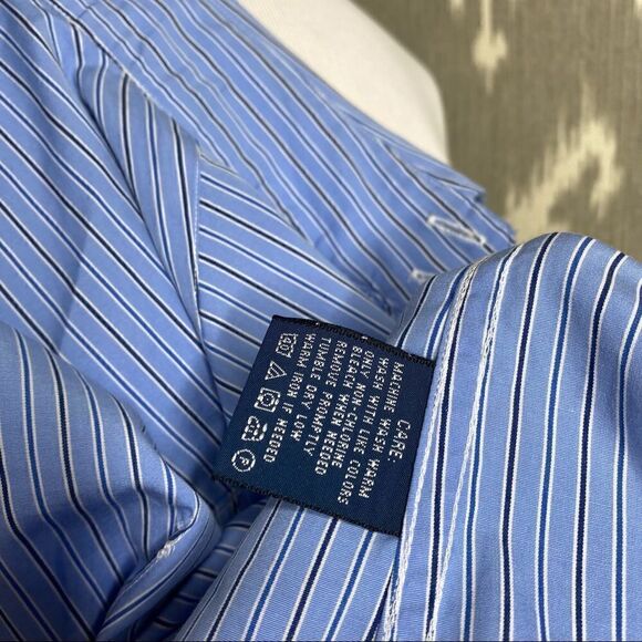 Ralph Lauren Triple Ruffle Blue Pin Stripe Cotton Stretch Jabot Blouse - Picture 15 of 16